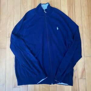 Polo Ralph Lauren Navy Blue Zip Up Track Jacket Polo Sherpa Logo Men XL Sweater